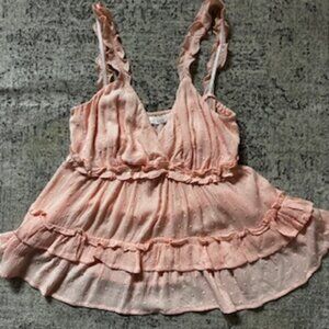 🧡3/15 LUSH Pink Ruffle Babydoll Tank Top Women's S